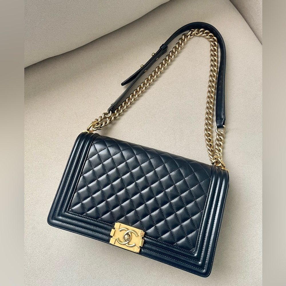 Authentic Chanel Lambskin Quilted New Medium Boy Flap